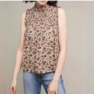Maeve Darby Sleeveless High Neck Smocked Floral Top Size 6